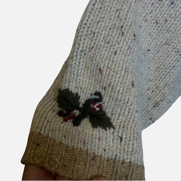 Wool Blend Chunky Knit Cardigan Fall Pumpkin Autumn Patchwork Leaves Cottagecore - Picture 7 of 11